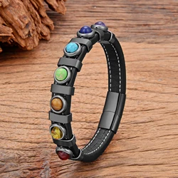 Bohemia 7 Chakra Bracelets for Women Round Stone Beaded Men's Leather Bracelets Handmand Design Yoga Pulse Jewelry Accessories