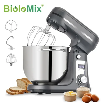 BioloMix 6L/5L Stand Mixer Stainless Steel Bowl 6-speed Kitchen Food Blender Cream Egg Whisk Cake Dough Kneader Bread Maker