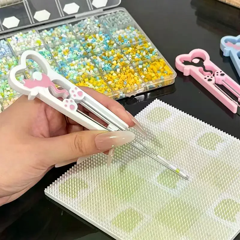 3D Printing Kitten Perler Bead Tweezers Handmade Multifun Collage Beans Needle Handheld Double Needles Perler Bead Tweezer