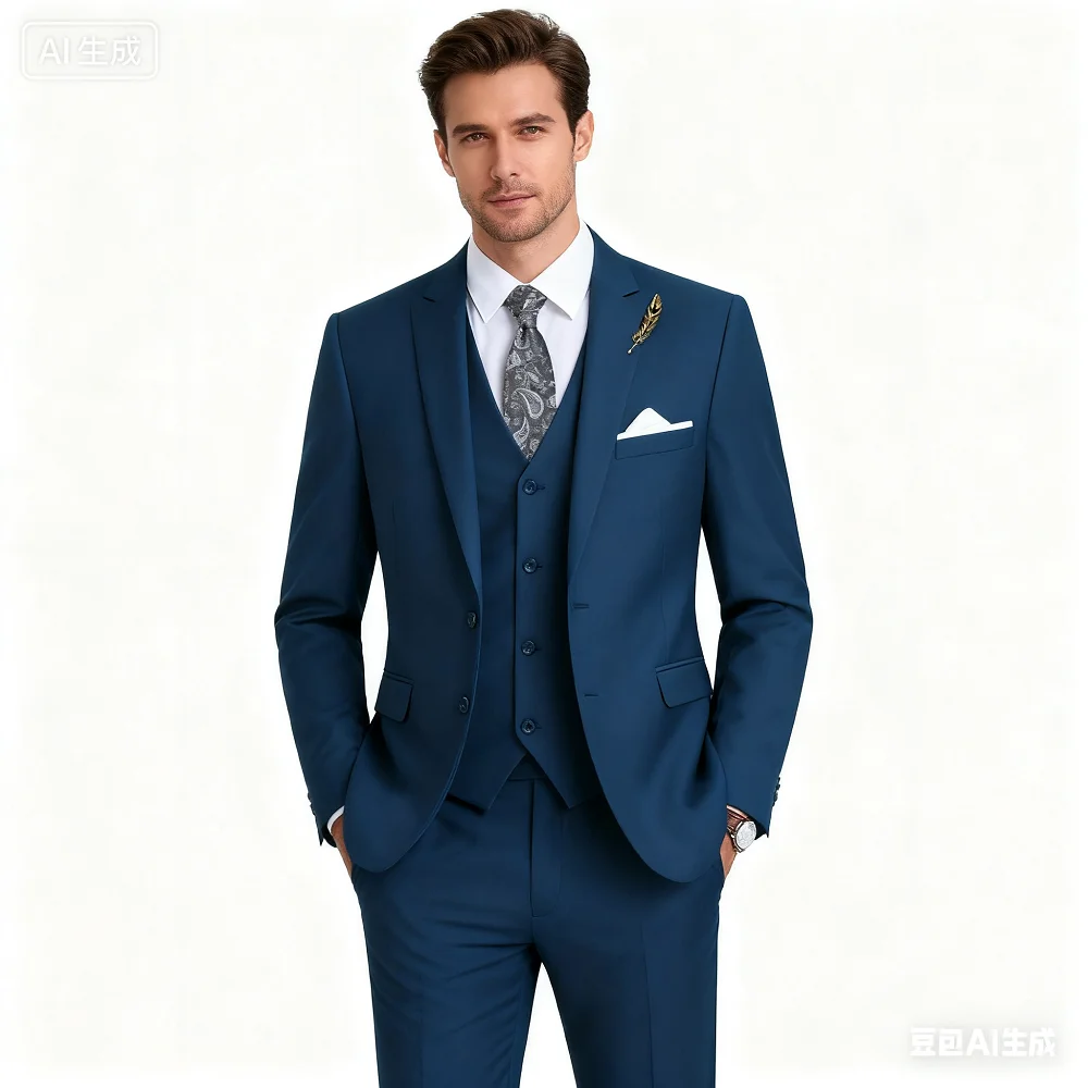 

High-Quality Slim Fit Black Men's Suit Luxury Elegant Business Wedding Fashion Clothing Conjunt