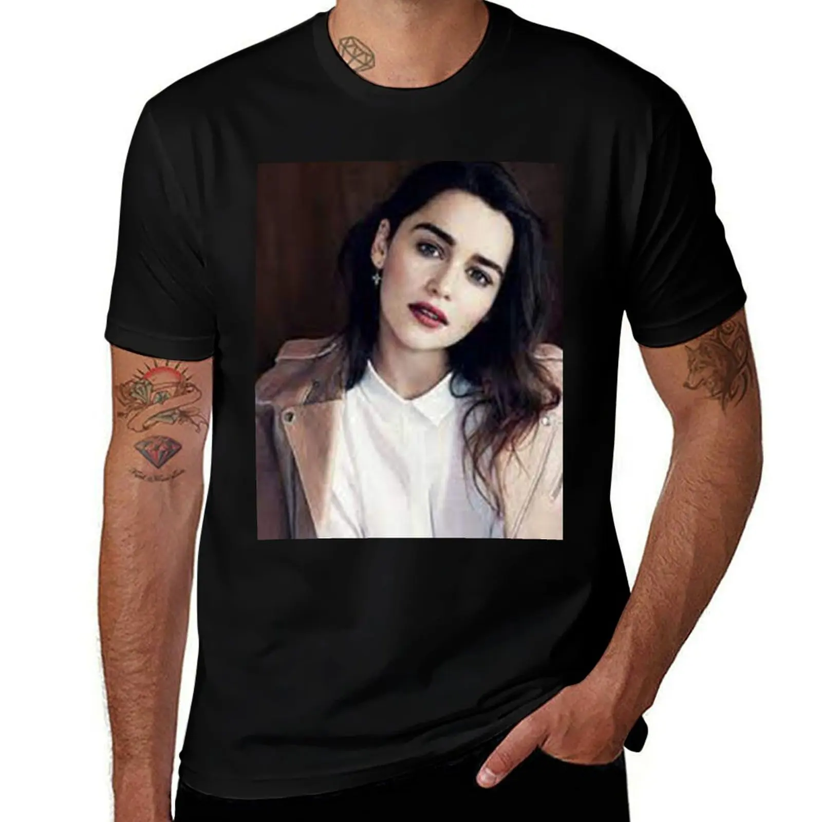 에밀리아 클라크 티셔츠 티셔츠 맞춤형 남성 티셔츠 코튼 100% 티셔츠 남성용 일반 티셔츠
