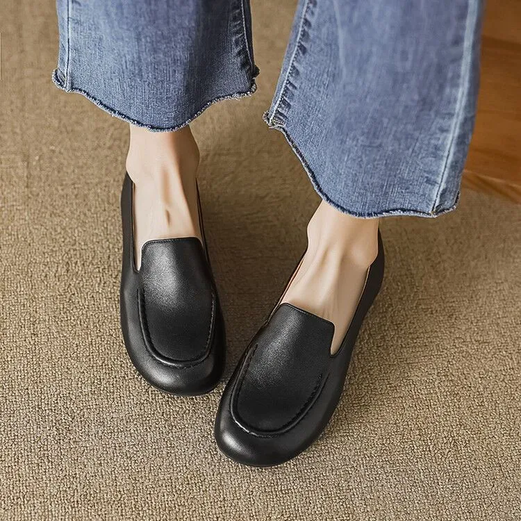 

Модные удобные кожаные туфли на низком каблуке для женщин, весна-осень, ретро, без застежек, простые, универсальные, в британском стиле