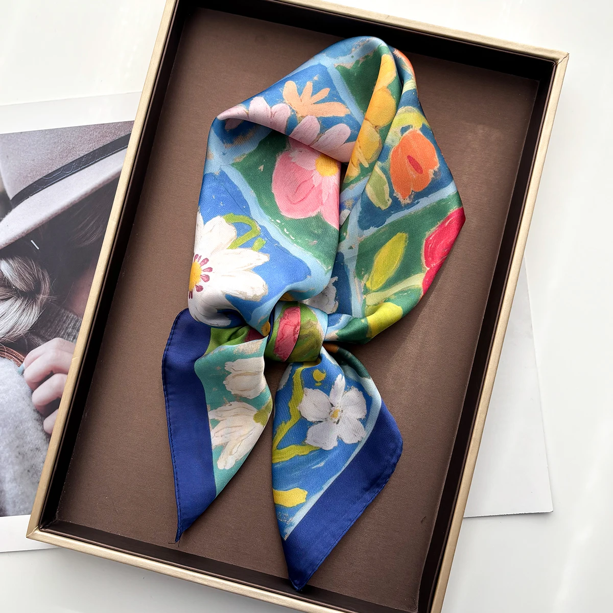 Luxury Floral Square Scarf For Women Elegant Ladies Hijab Neckerchief Shawl Solid Soft Stain Imitation Silk Scarves For Travel view 6