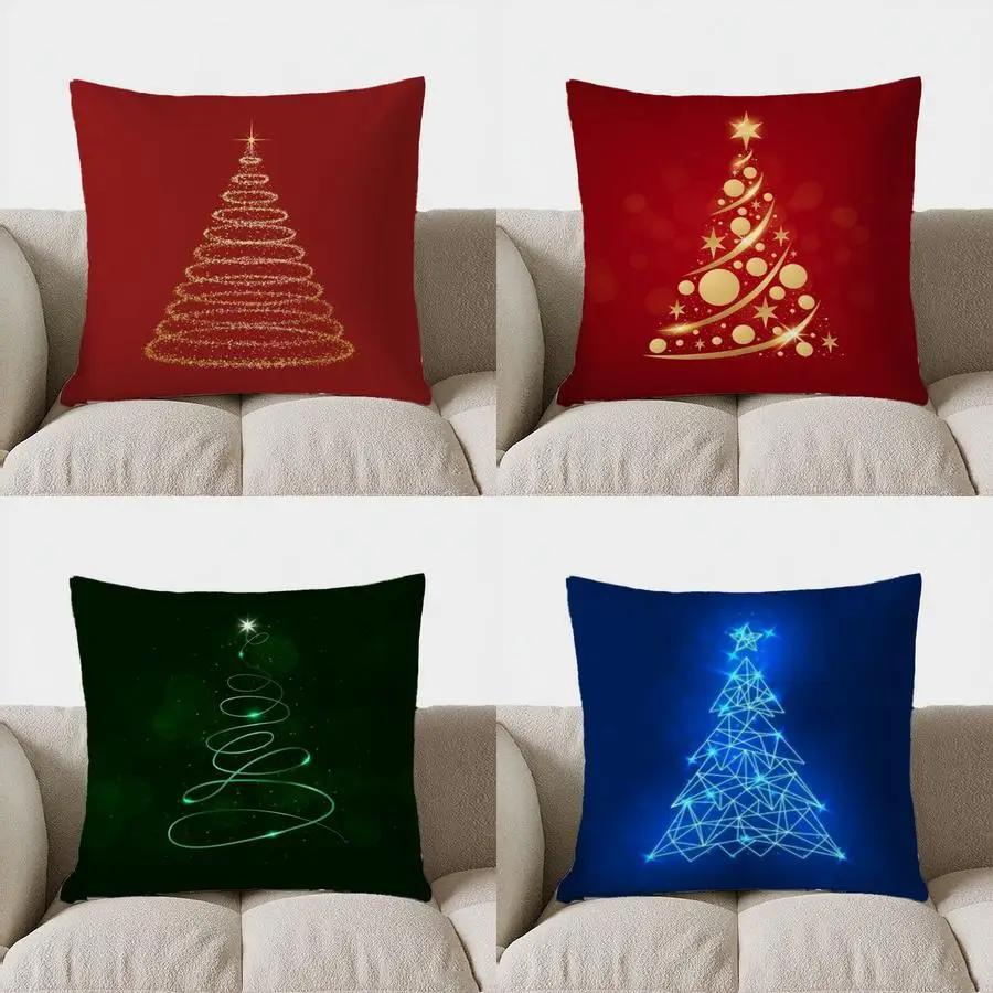 Home Decor Sparkling Golden Christmas Tree Pattern Pillow Pattern Cushion Cover Suitable For Sofa Bedroom Car Pillow Cover