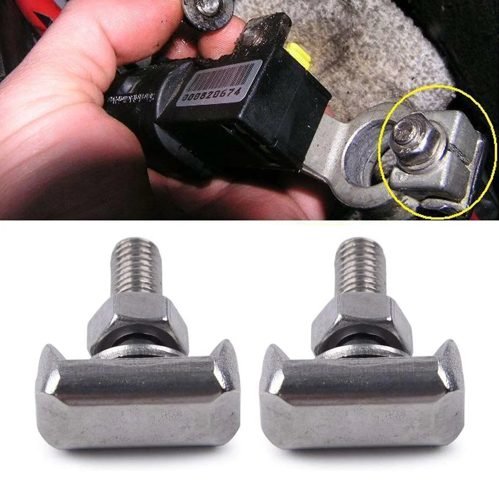 2pc Car Battery Terminal T-bolt M6 Nut Washer Battery Cable Terminal 19116852 Connector for Chevrolet for Audi BMW Ford Volvo