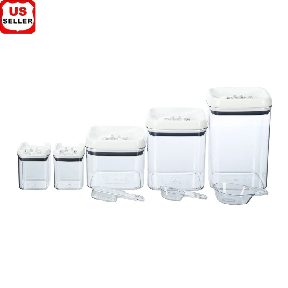 

8-упаковок контейнеров для хранения продуктов Flip-Tite с легко открывающимися крышками, прозрачный прочный набор для хранения кухонной кладовой без BPA с измерением