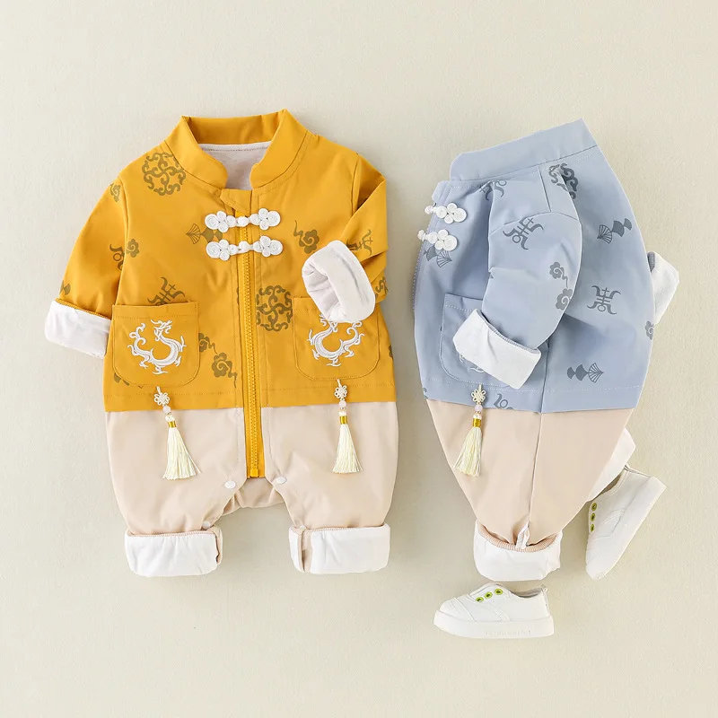 Newborn Baby Spring Autumn Long Sleeved Climbing Clothes Chinese Style Children's New Year Tang Costume Girls Boys Birthday Gift