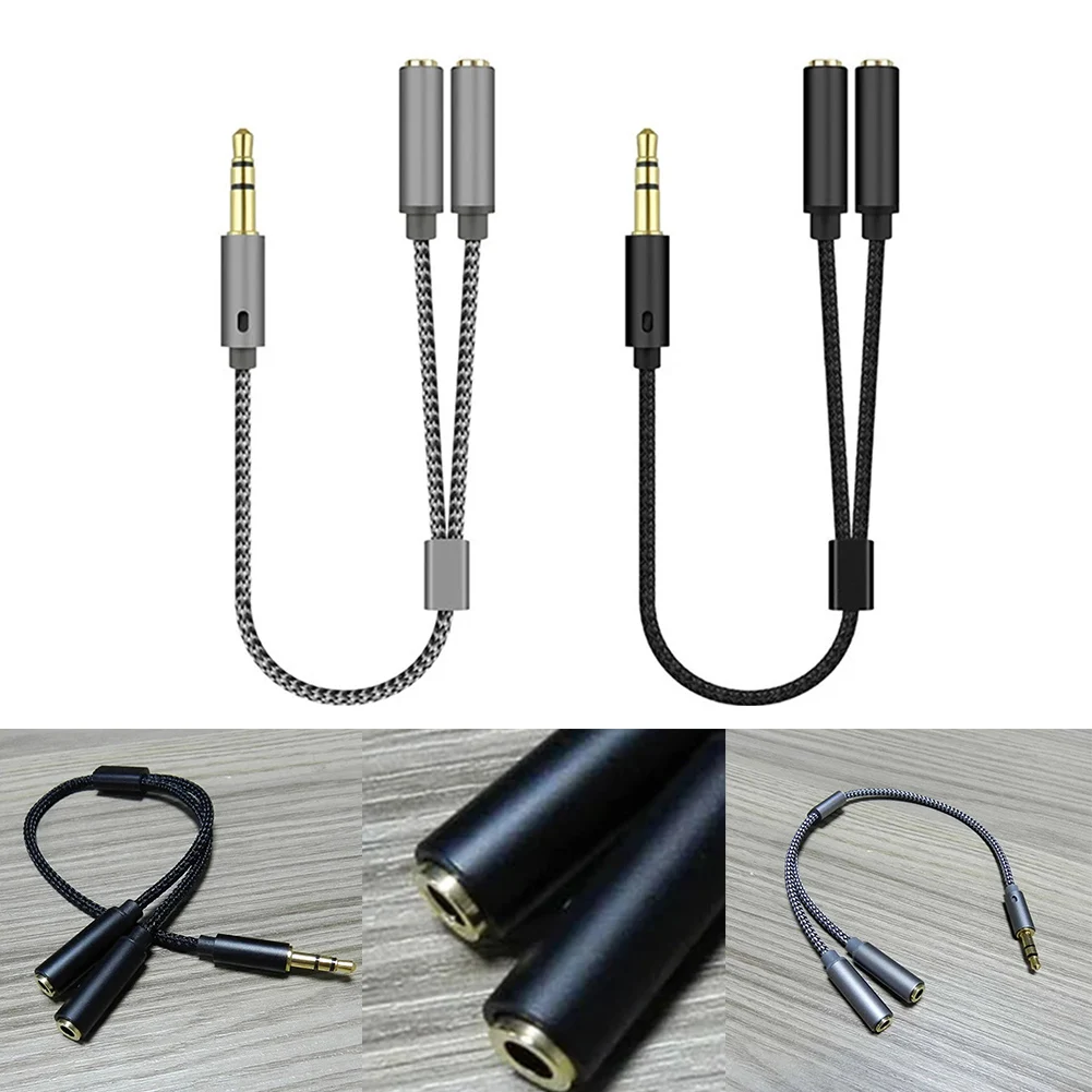 Headphone Splitter Cable For Computer 3.5mm Female To 2 Male 3.5 Jack- Mic Audio Y Splitter Microphone Adapter- Aux Cable