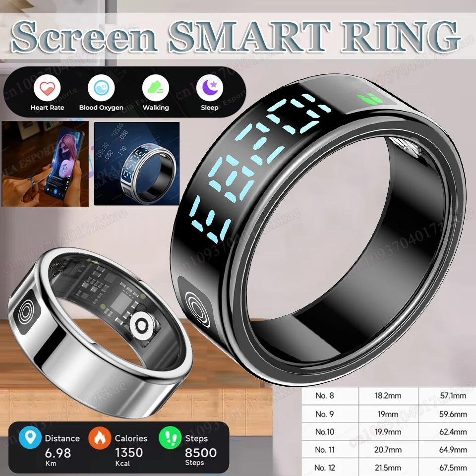 2026 Sr08 Smart Ring Remote Touch Display Screen,Health Manager, 5ATM Waterproof Outdoor Sports Smartring For Men Women Rings