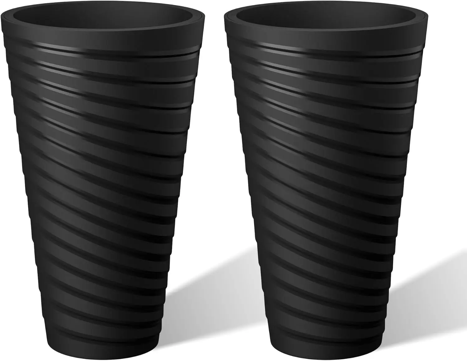 

23 Inch Tall Planter Set of 2, Round Spiral Textured Flower Pots, Decorative Plant Pots for Outdoor Indoor Garden Patio Front