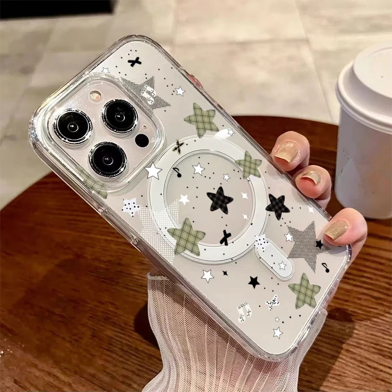 Plaid Five-Pointed Star Magnetic Phone Case for iPhone 17 Pro 16 15 14 13 12 11 Pro Max 7 8 Plus 16E Air