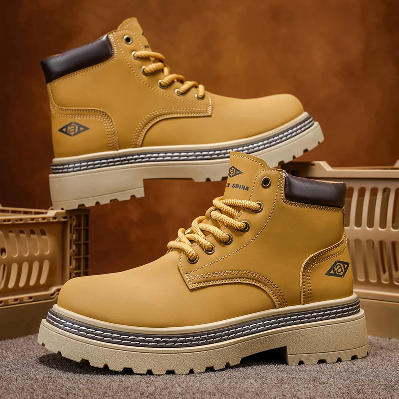 Men's high top boots, British mountaineering trend casual men's shoes, retro thick soled workwear leather boots