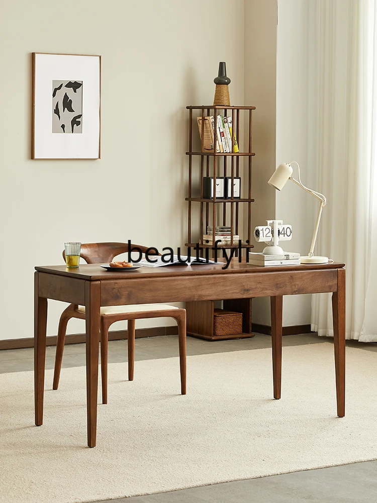 

North American black walnut desk Nordic rectangular writing table household full solid wood table