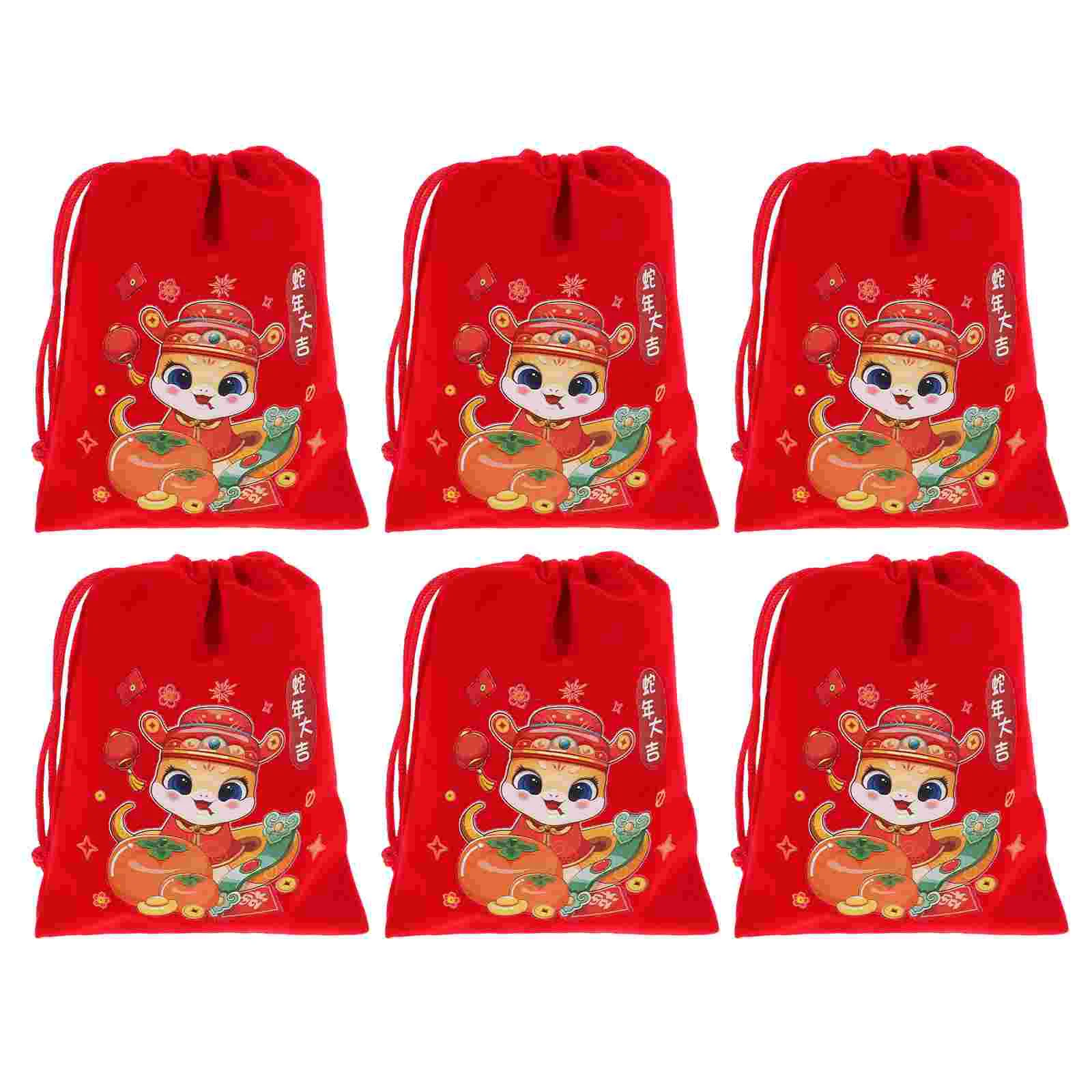 

6 Pcs Year of The Snake Red Gift Bag Reusable Birthday Chinese Themed Party Bags Goodie Candy