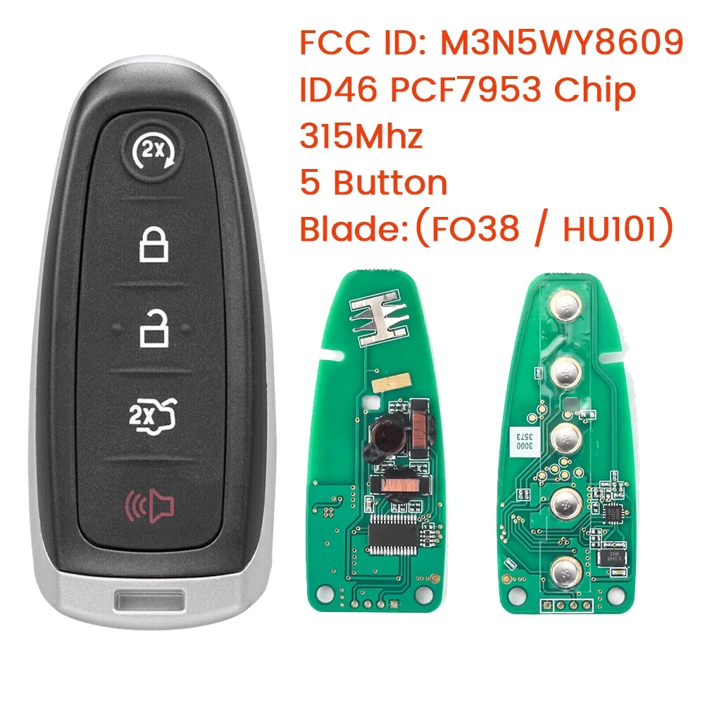 Clé à distance Smart Prox pour Ford Explorer, Focus, Edge, Flex, C-Max, Terminé US 11-19, ID46, PCF7953, M3N5WY8609, 315Mhz(FO38)