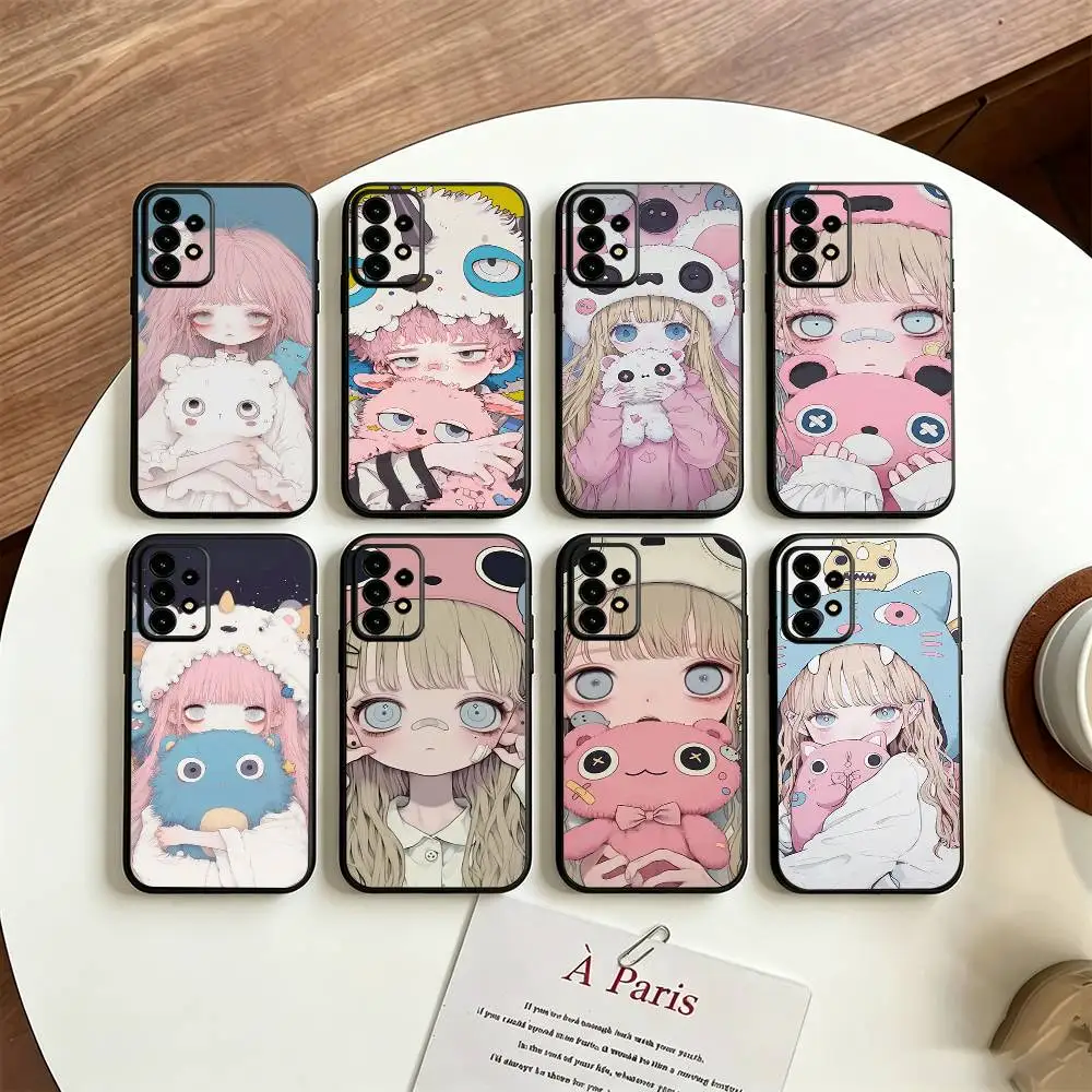 Chibi Girl For Samsung S25,24,21,22,23,30,Ultra,20,Plus Black soft silicone case
