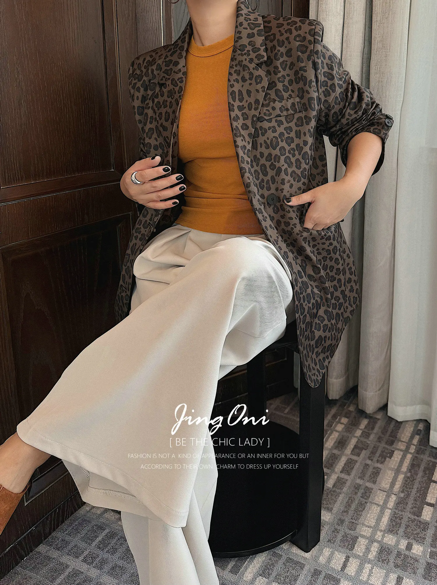 سترة ليوبارد ملابس نسائية سترة أنيقة معطف ربيع الخريف كم طويل كوري أنيق 2025 بدلة أنيقة جديدة فاخرة مقصوصة #5
