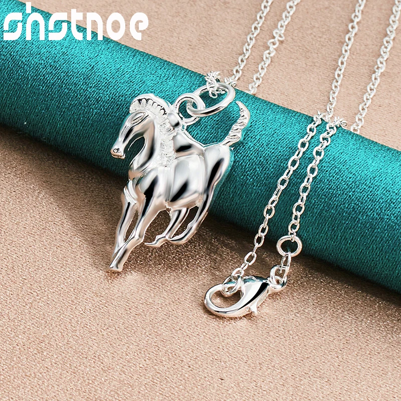 40cm-75cm 925 Sterling Silver Chain Zodiac Signs Horse Pendant Necklace For Women Bridal Wedding Birthday Party Fashion Jewelry