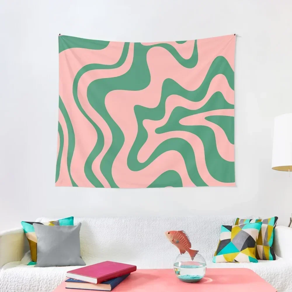 Liquid Swirl Contemporary Abstract Pattern in Pink and Green Tapestry Aesthetic Room Decor Korean Decor Home Tapestry