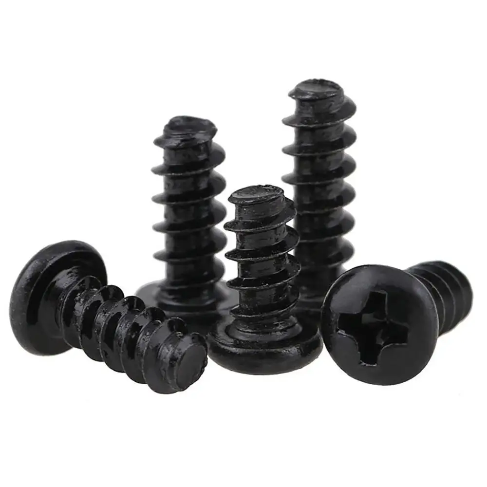 50pcs Mini Phillips Round Head Flat Head Tapping Screws Phillips Pan Head Flat Head Small Bolts Nickel Plating/Black Zinc