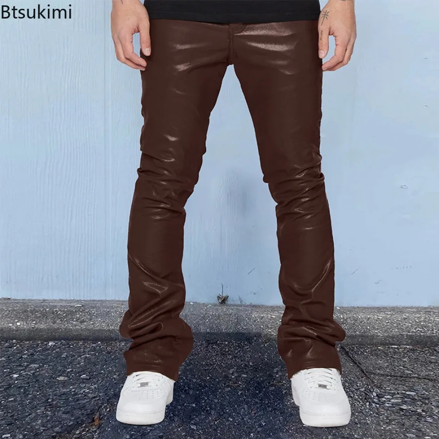 2024 New Hip Hop Pants Men's Casual Loose Leather Pants Fashion Mid-waist Comfort Breath Leather Trousers Trend Men's Clothing