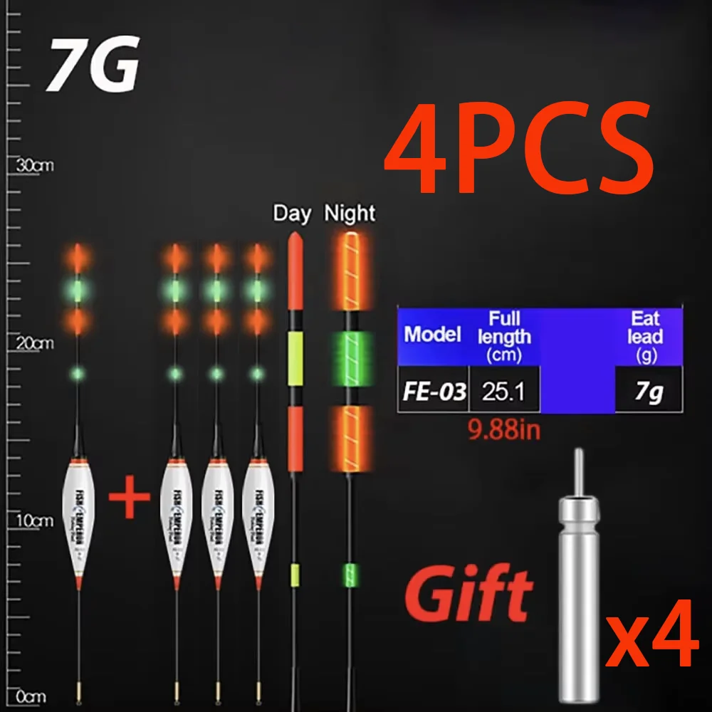 4 Stück/Set Sommer-Angel-LED-Nachtlichter, elektronische Schwimmkörper, hoher Auftrieb 3g-13g mit CR425 Batterie, 2026 Angelzubehör
