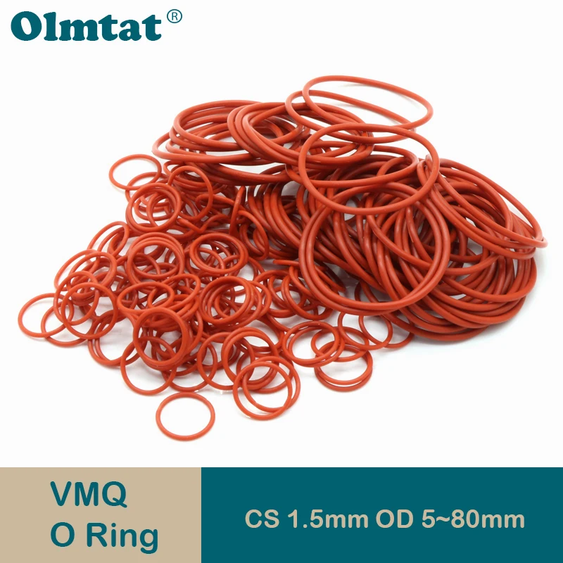 

10/50Pcs Food Grade VMQ O Ring Gasket CS 1.5mm OD 5 ~ 80mm Waterproof Washer Round O Shape Rubber Silicone Ring Red