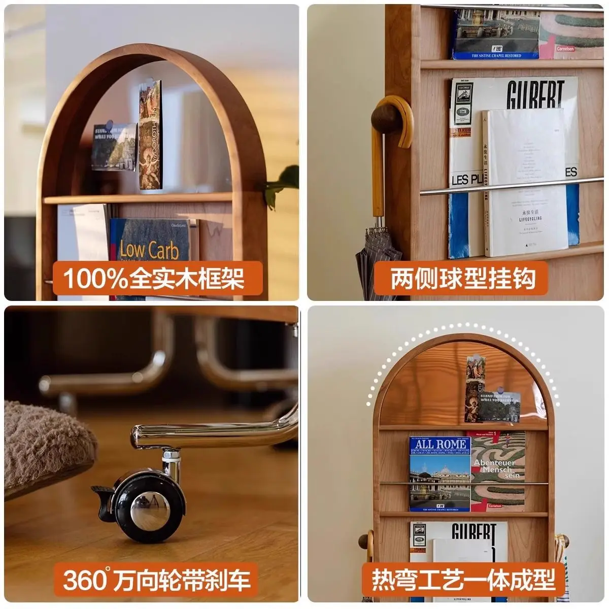 Single floor-to-ceiling mirror full-length mirror household creative magazine book and newspaper shelf medieval movable solid wo