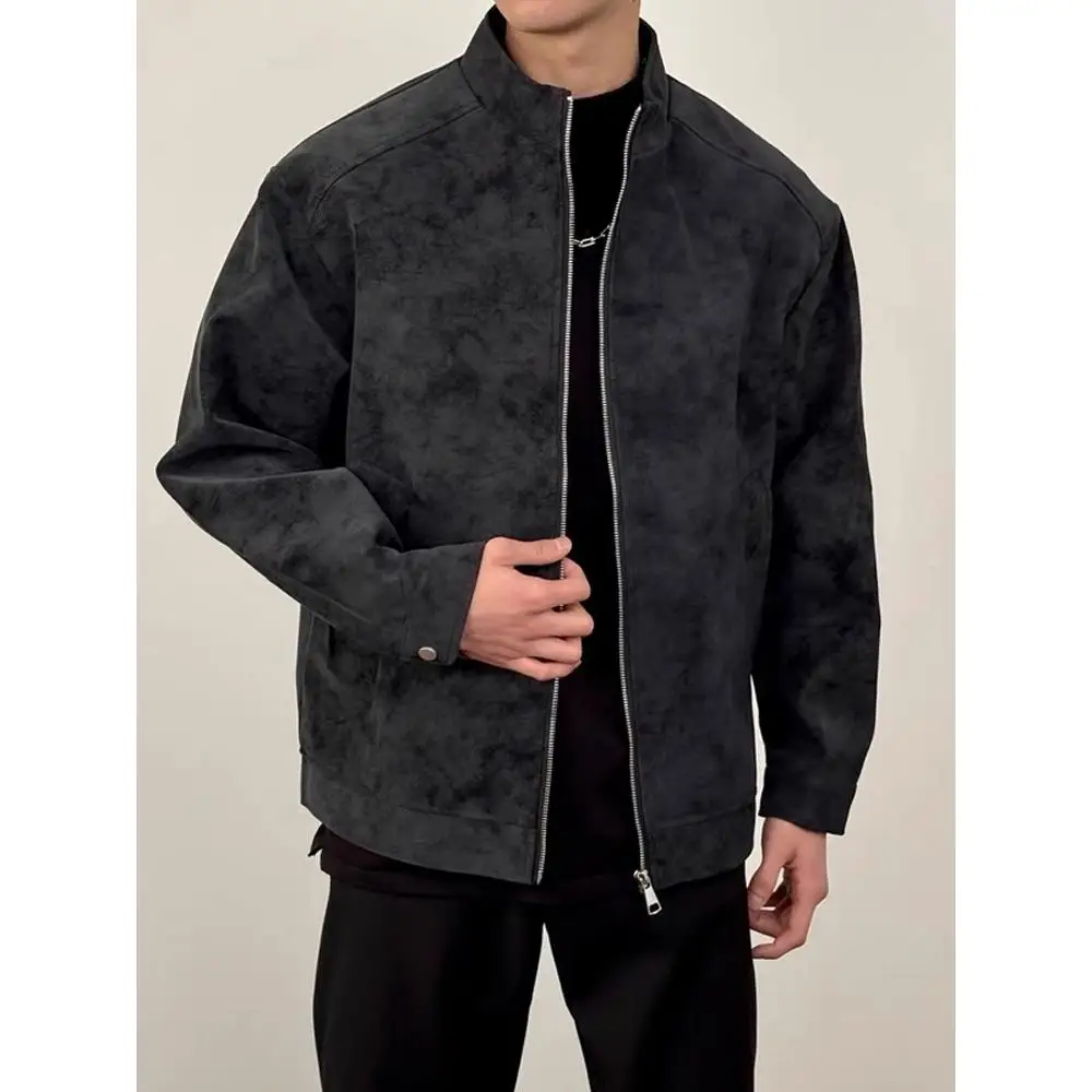 

American Retro Matte Stand Collar PU Leather Jaet ort Baseball Sle Flight Coat Men's Autumn High Sensation Cool Faion