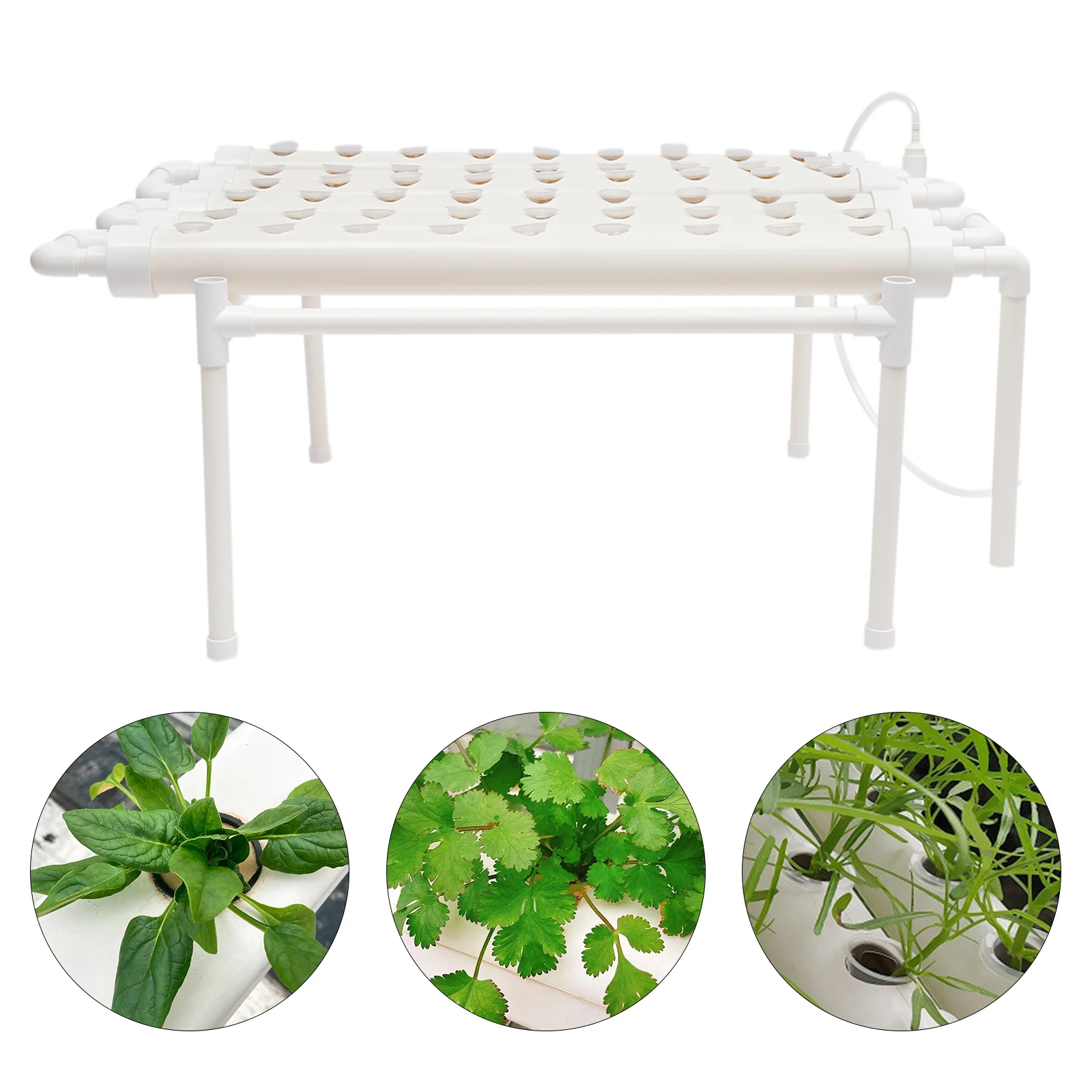 LOYALHEARTDY Hydroponic System 54 Holes 6 Pipes Single Layer PVC-U Water Culture with Water Pump Earthless Plant Growing System