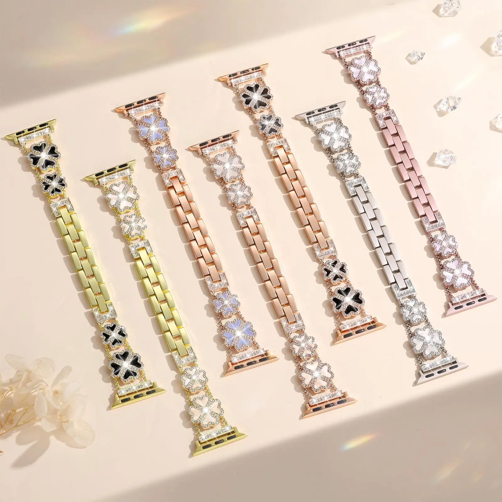 For Apple Watch Band Series 12 11 10 9 8 7 6 SE 5 Bracelet Ultra2 four leaf clover inlaid diamond Strap Band 38 42 49mm