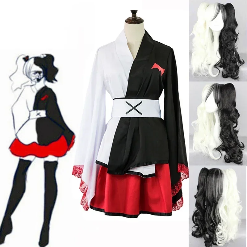 Аниме Danganronpa Monokuma Косплей Pinafore Японское кимоно Женские платья Хэллоуин Косплей Костюм Плюс Размер S-2XL