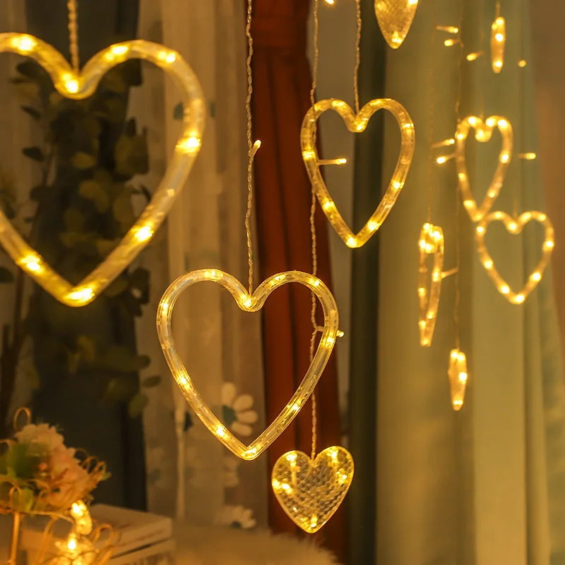 Fairy Curtain Light Love Heart Style Battery Powered Wire String Lights Suitable for Valentine\'s Day Wedding Birthday Decoration