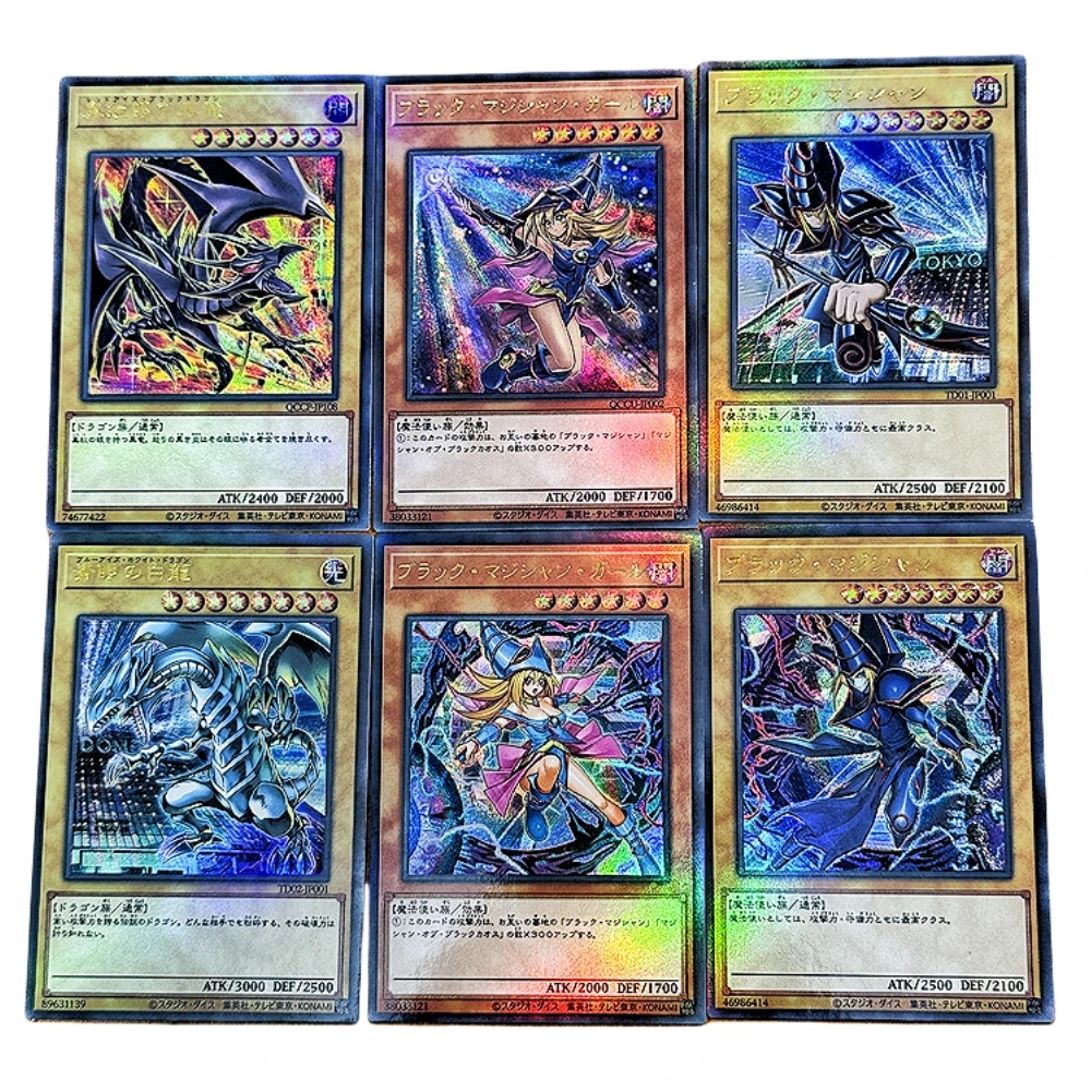 6PCS/set Yu Gi Oh Dark Magician Girl Blue-Eyes White Dragon DIY UTR Coarse Flash Card Anime Classics Game Collection Cards Toy