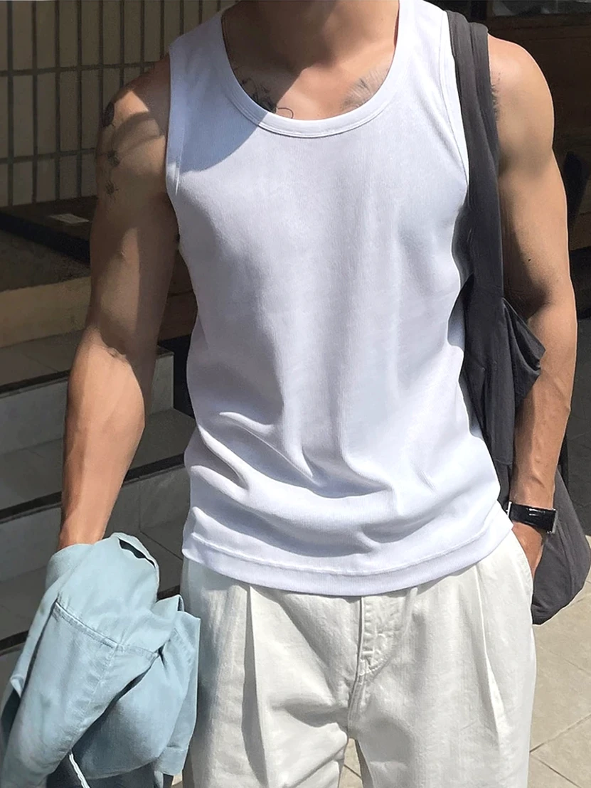 

Heavyweight Pure Cotton Ribbed Vest Men's U-Ne Tight Fit Elastic Svel Workwear Base T-irt Casual Sports oulder Pad