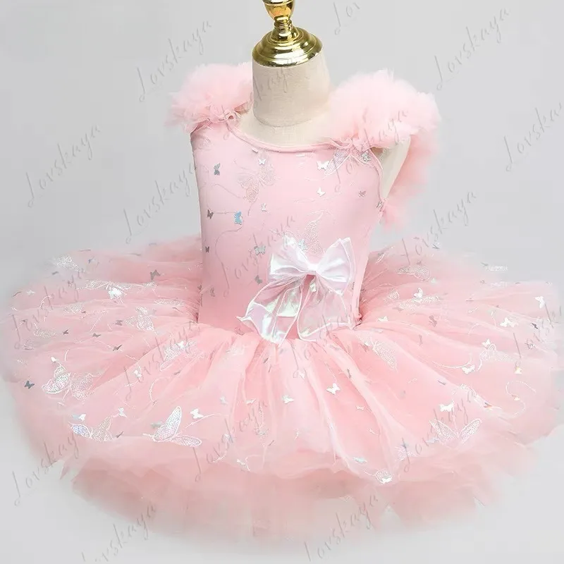 

Детская пышная юбка, наряд для выступлений, балетное платье для девочек, танцевальный наряд, шифоновое платье, розовый цвет