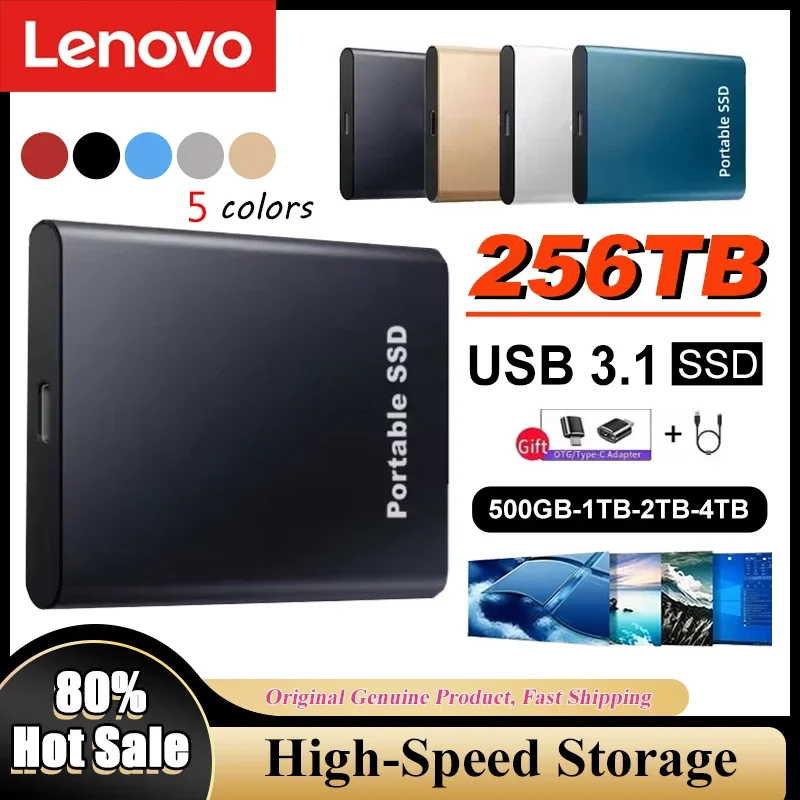 

Внешний твердотельный накопитель Lenovo SSD 2 ТБ/4 ТБ, флеш-накопитель Type-C, высокоскоростной USB3.1, портативный жесткий диск для ноутбука/ПК