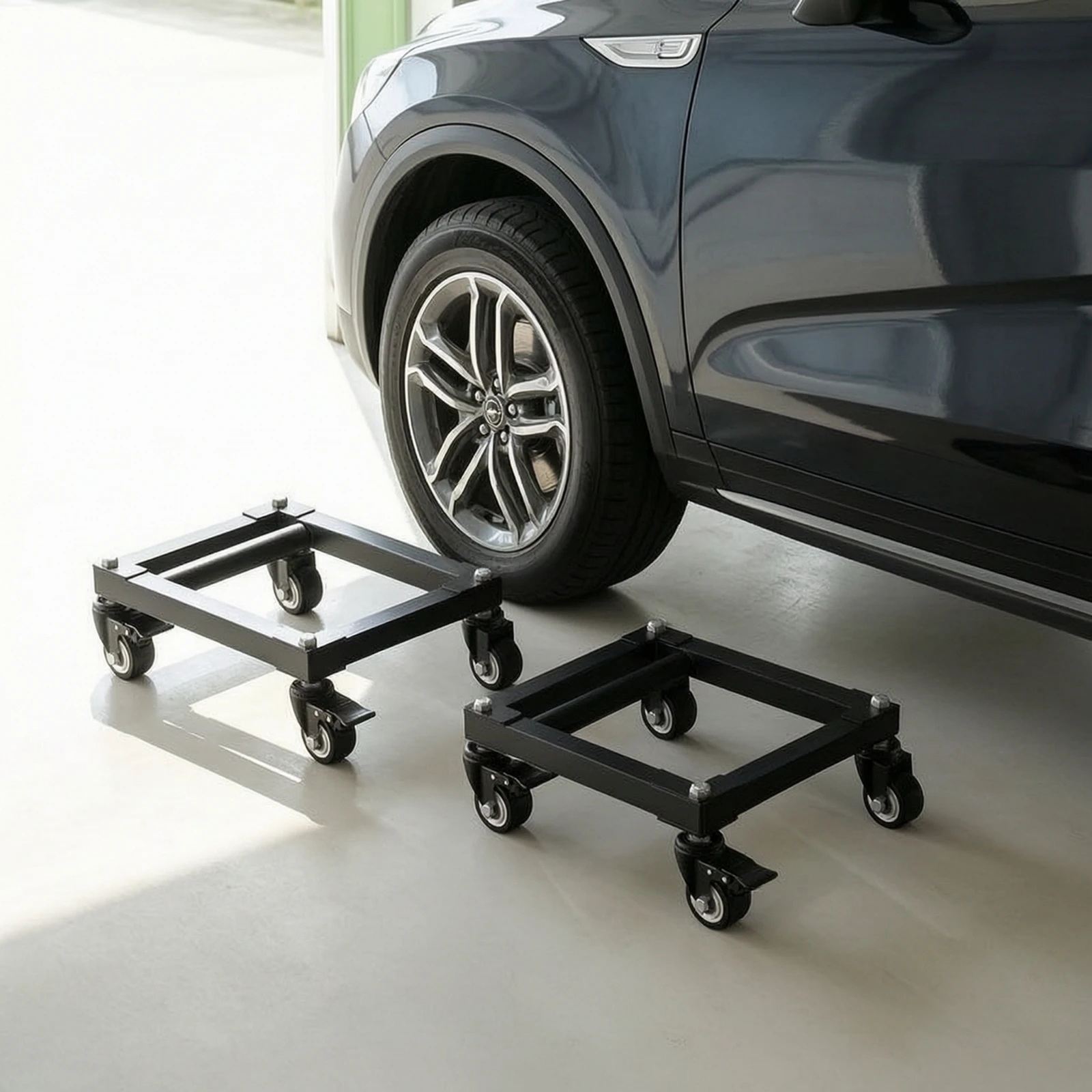 2 Pieces Vehicle Dolly with Caster Wheels Compact Wheel Dolly Set of 4 Car Skate 360° Swiveling for Mechanics, Garage, Workshop