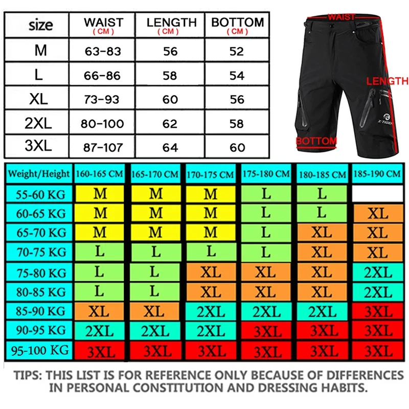 X-Tiger Men\'s Cycling Shorts With 5D Gel Pad Cycling Underwear Mountain Bike Downhill Shorts Loose Outdoor MTB Bicycle Shorts