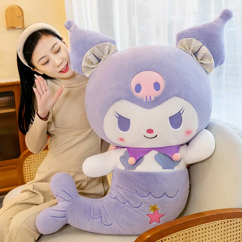 

Sanrio Cross-dressing Mermaid Pillow Plush Toy Cute Kurome Melody Children's Kawaii Plush Doll Gift Room Decoration Girl