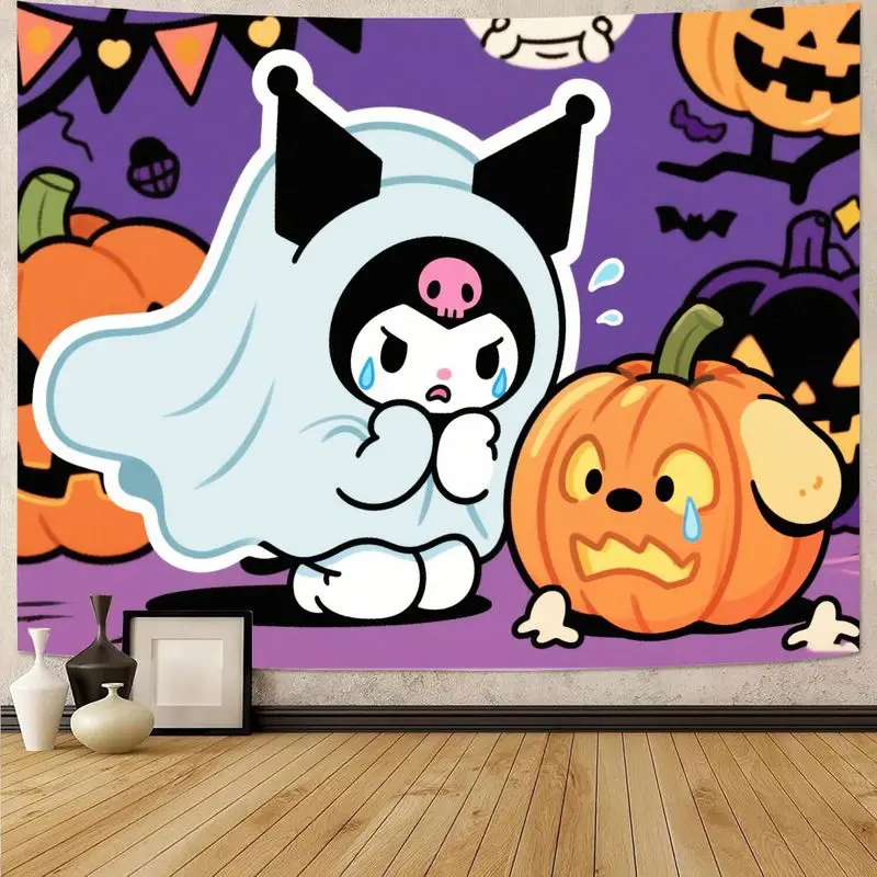 

1 шт. Sanrio Kuromi Хэллоуин Призрак Kawaii Гобелен Полиэстер Настенное Искусство Милый Жуткий Спальня Гостиная Общежитие Декор Подарок для Фанатов
