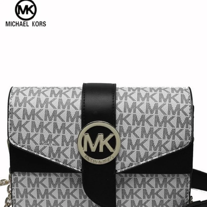 Michael Kors women's fashionable casual crossbody shoulder bag MK classic letter chain old flower bag small square bag