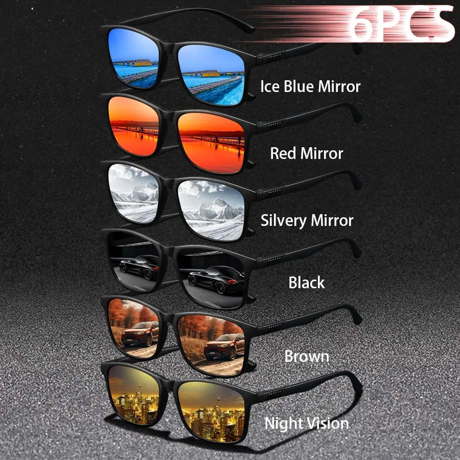 6 STKS Mode Vintage Vierkante Zonnebril Mannen Vrouwen Rijden Man Luxe Merk Designer Zonnebril Anti-Glare Retro Brillen