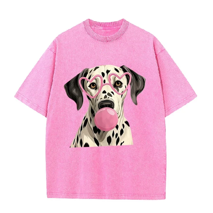 

2026 New Dalmatian Dog Print T-shirt Cute Heart Glasses Graphic Tee Summer Casual Harajuku Loose Short Sleeve Tops Unisex Daily