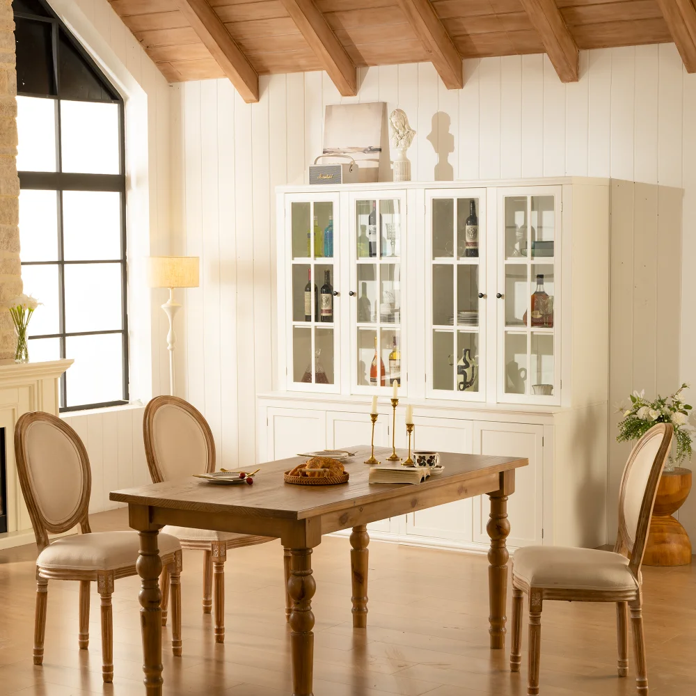 

Комплект из двух традиционных витрин/шкафов-витрин высотой 75,25 дюймов с двойными стеклянными дверцами - белые, для гостиной, кухни, дома