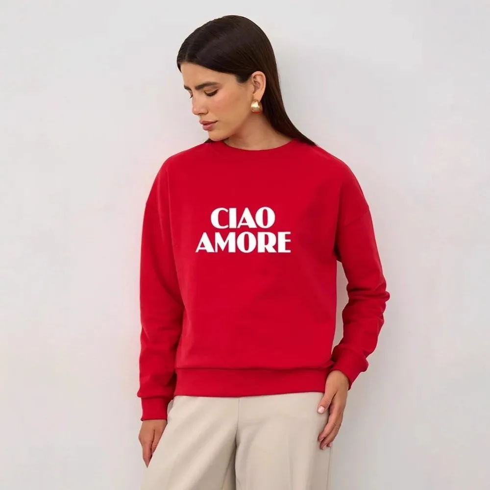 Faion Sle New Faion Casual Letras sueltas Estampado redondo Ne Long Sves Sudadera Top suelto estampado