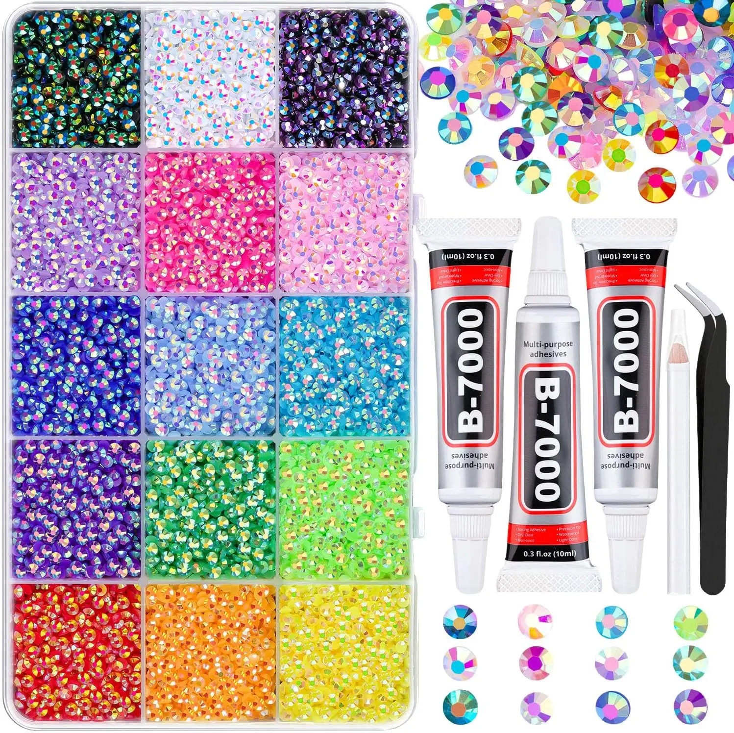 

18000Pcs Multicolor 3mm Flatback Rhinestones with B7000 Glue for Crafts, Nail Art, and Bedazzling