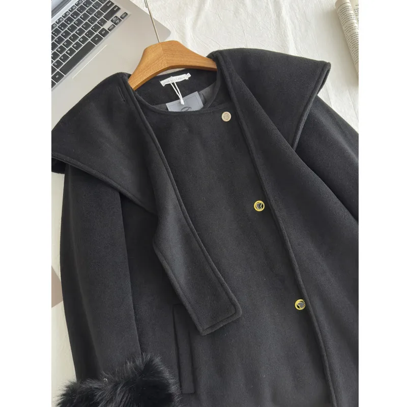 [oein] Coupons Book Intent Full Wool Double sided Woven Overseas Gold Wind Shawl Women's Coat