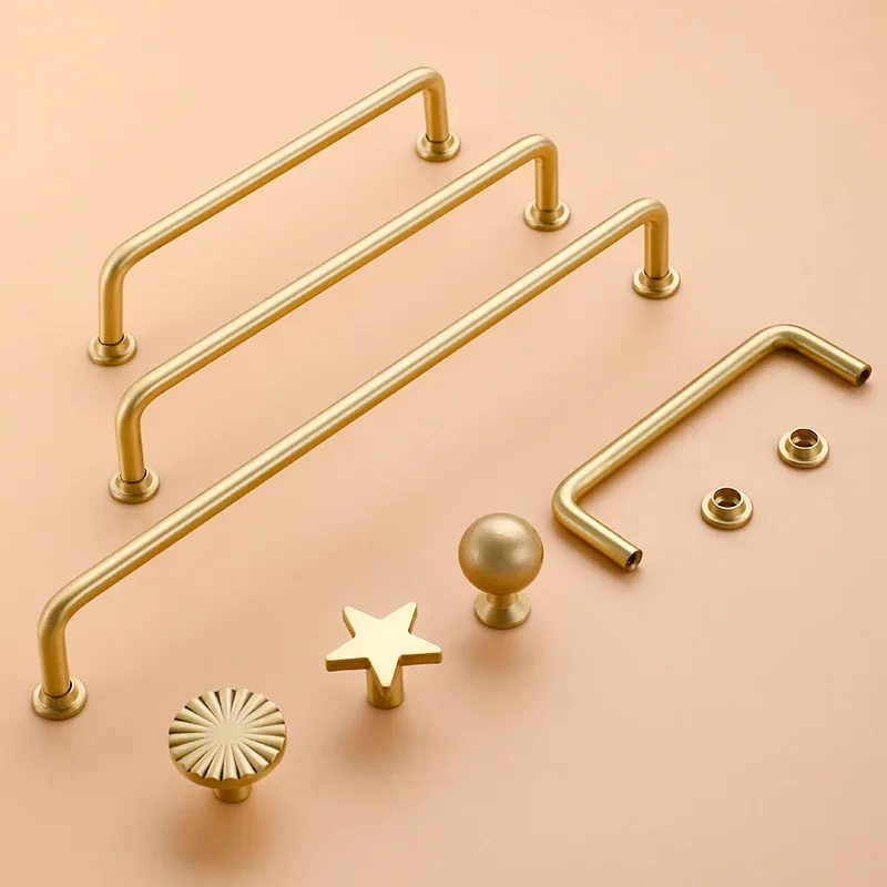 yesSolid Brass Furniture Hardware Drawer Handles Wardrobe Interior Door Handles Single Hole Gold Light Luxury Furniture Door Han