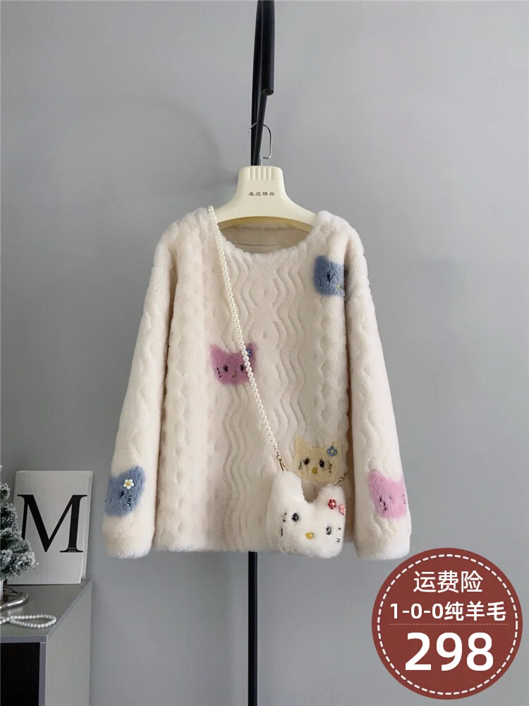 New Flower Home K Cat Enthusiast Pure Wool Sheep Sheepshoot Head Cross Shoulder Bag Cute Sheepshoot Lamb Hair Winter